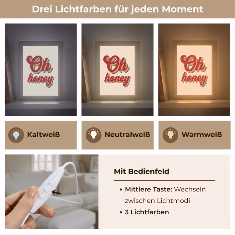 Oh honey - Rood - Schaduw Light Box met kabel (Tafellamp) klein -USP_lichtkleurDE