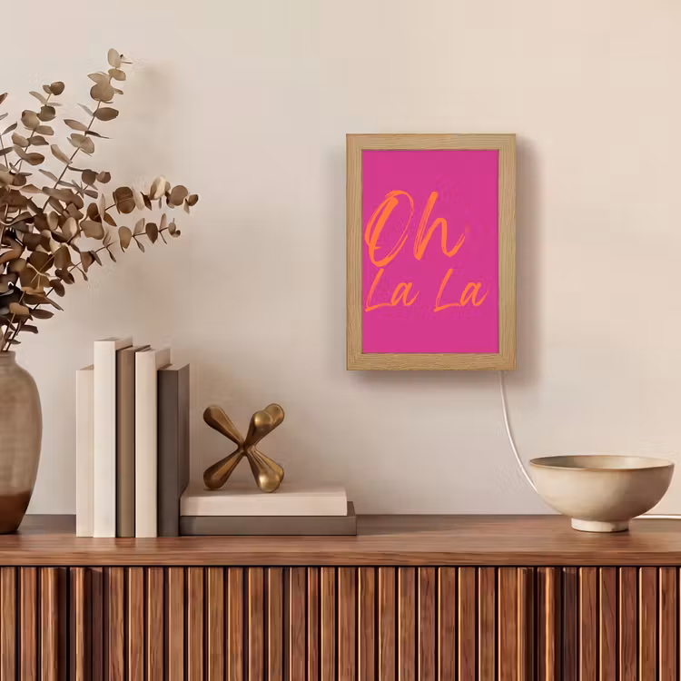 Oh la la - Oranje - Roze Light Box met kabel (Tafellamp) klein -sfeer2