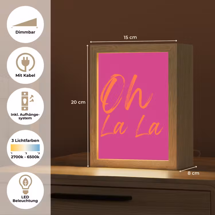 Oh la la - Oranje - Roze Light Box met kabel (Tafellamp) klein -USP_DE