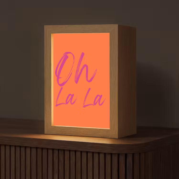 Oh la la - Oranje - Roze - Grafisch Light Box met kabel (Tafellamp) klein -z3d_website