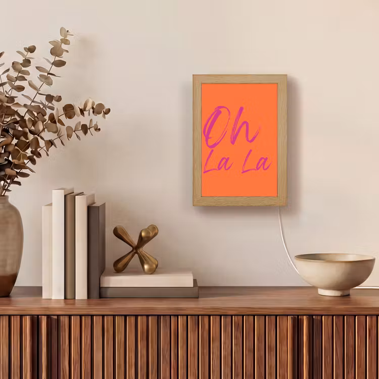 Oh la la - Oranje - Roze - Grafisch Light Box met kabel (Tafellamp) klein -sfeer2