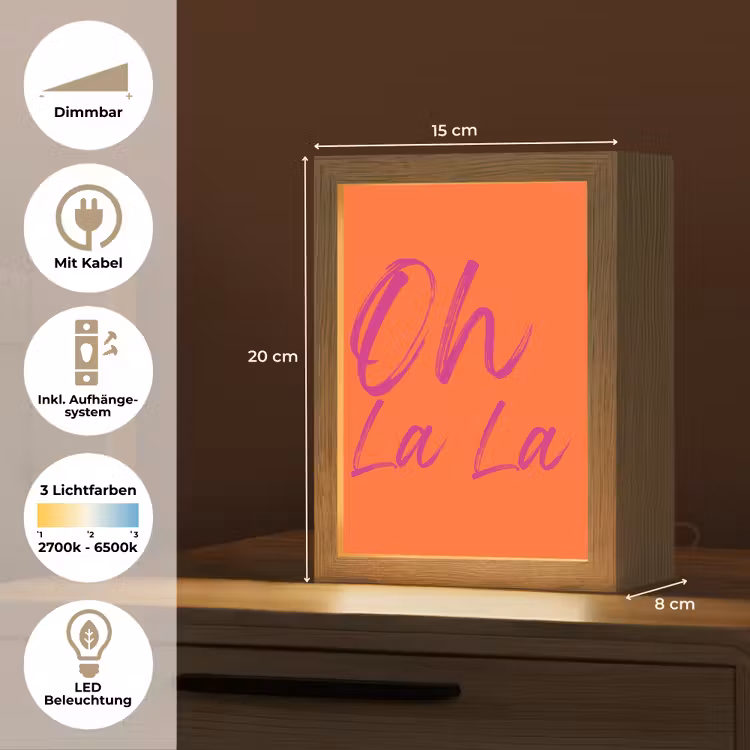 Oh la la - Oranje - Roze - Grafisch Light Box met kabel (Tafellamp) klein -USP_DE