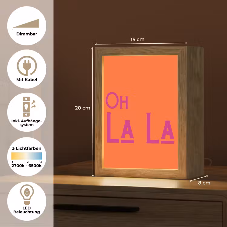 Oh la la - Oranje - Roze - Scheeflettertype Light Box met kabel (Tafellamp) klein -USP_DE