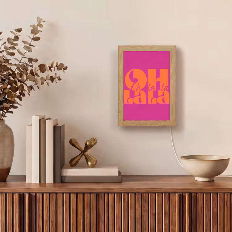 Oh la la - Roze - Oranje - Gestapelde letters Light Box met kabel (Tafellamp) klein -sfeer2