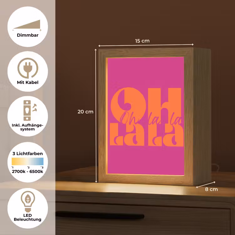 Oh la la - Roze - Oranje - Gestapelde letters Light Box met kabel (Tafellamp) klein -USP_DE