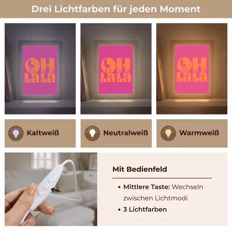 Oh la la - Roze - Oranje - Gestapelde letters Light Box met kabel (Tafellamp) klein -USP_lichtkleurDE