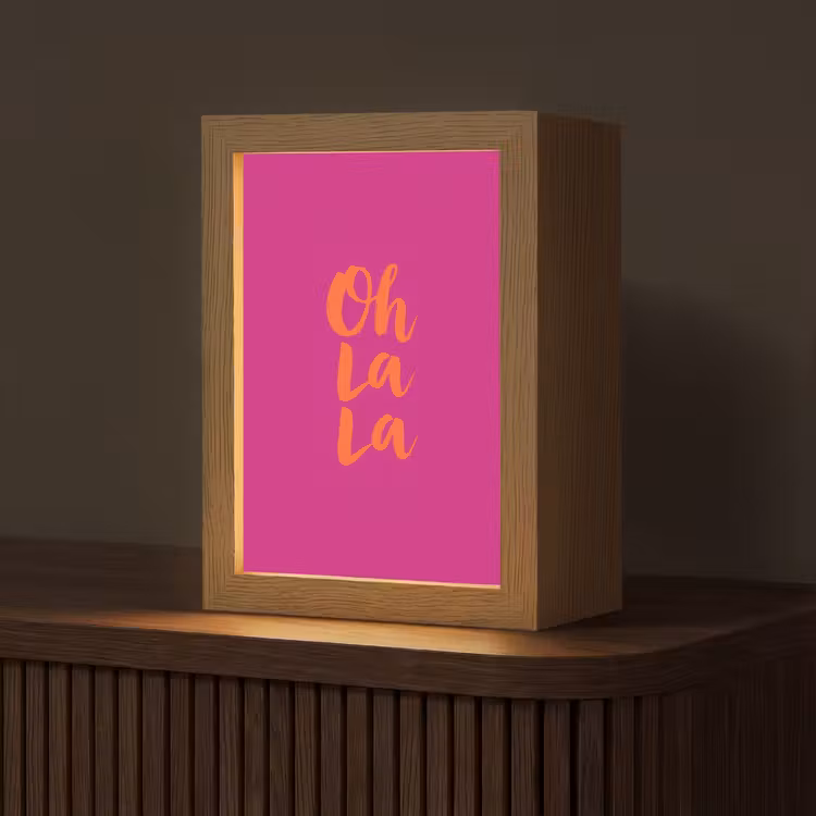 Oh la la - Roze - Oranje - Minimalistisch Light Box met kabel (Tafellamp) klein -z3d_website