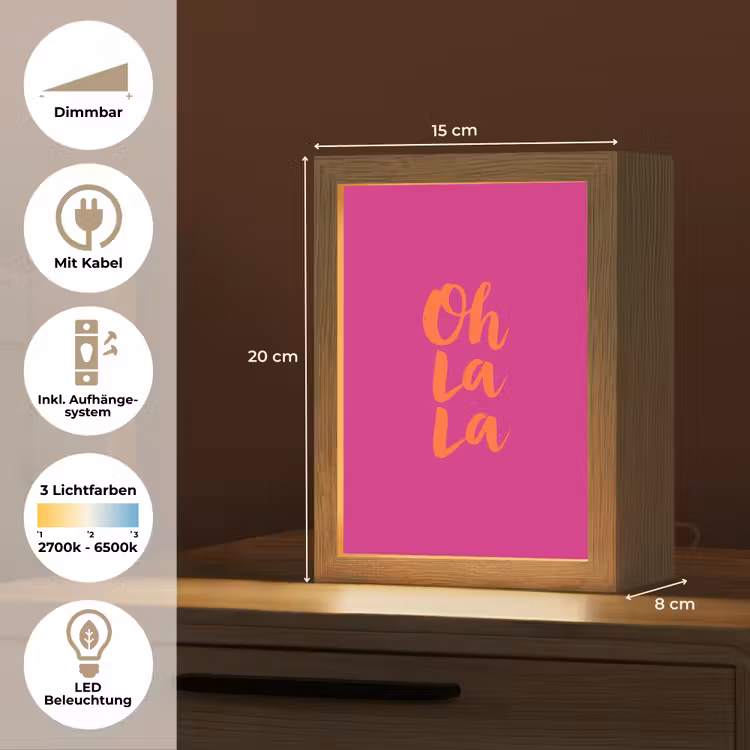 Oh la la - Roze - Oranje - Minimalistisch Light Box met kabel (Tafellamp) klein -USP_DE