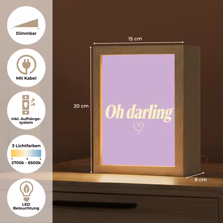 Oh darling - Hart - Paars Light Box met kabel (Tafellamp) klein -USP_DE