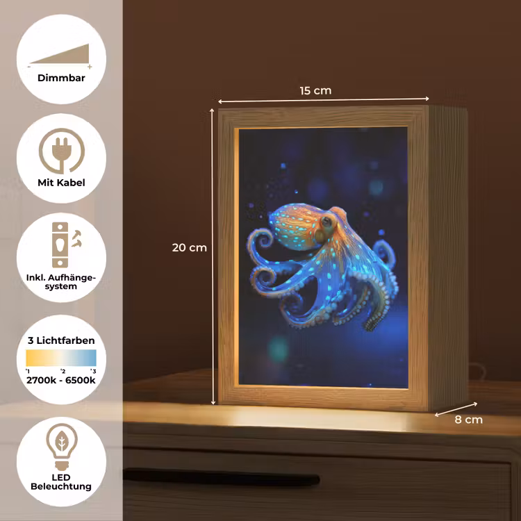 Octopus - Stippen - Blauw - Zee Light Box met kabel (Tafellamp) klein -USP_DE