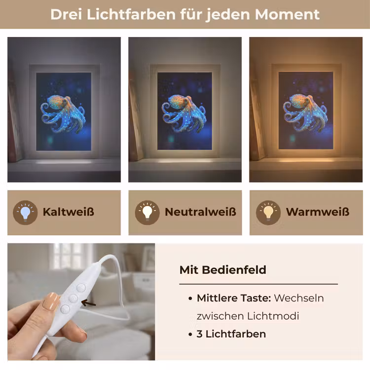 Octopus - Stippen - Blauw - Zee Light Box met kabel (Tafellamp) klein -USP_lichtkleurDE