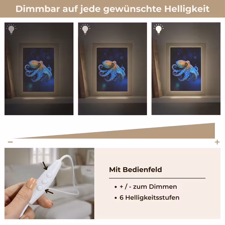 Octopus - Stippen - Blauw - Zee Light Box met kabel (Tafellamp) klein -USP_dimbaarDE