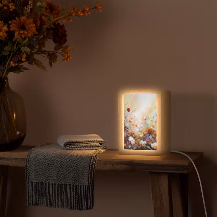 Olieverf - Bloemen - Kleurrijk - Natuur Light Box met kabel (Tafellamp) klein -sfeer4