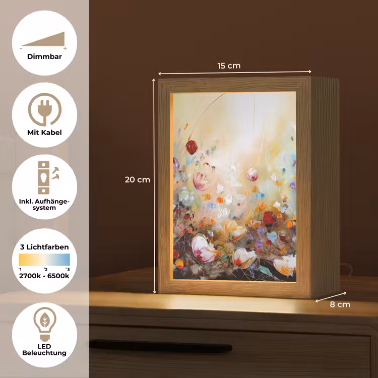 Olieverf - Bloemen - Kleurrijk - Natuur Light Box met kabel (Tafellamp) klein -USP_DE