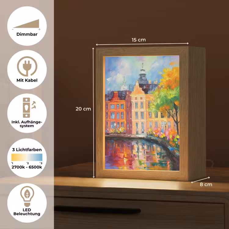 Olieverf - Amsterdam - Kunst - Kleurrijk Light Box met kabel (Tafellamp) klein -USP_DE