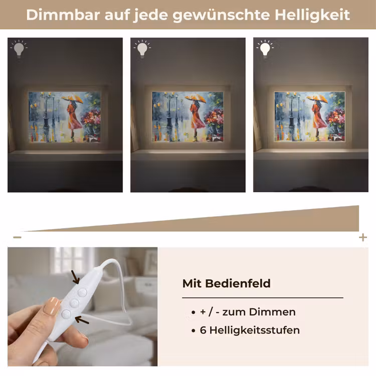 Olieverf - Paraplu - Vrouw - Straat - Kunst Light Box met kabel (Tafellamp) klein -USP_dimbaarDE