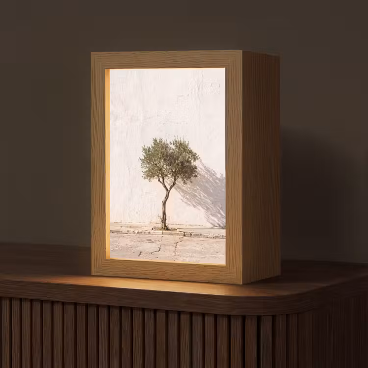 Tischlampe - Olivenbaum – Wand – weiß - Olijfboom - muur - wit Light Box met kabel (Tafellamp) klein