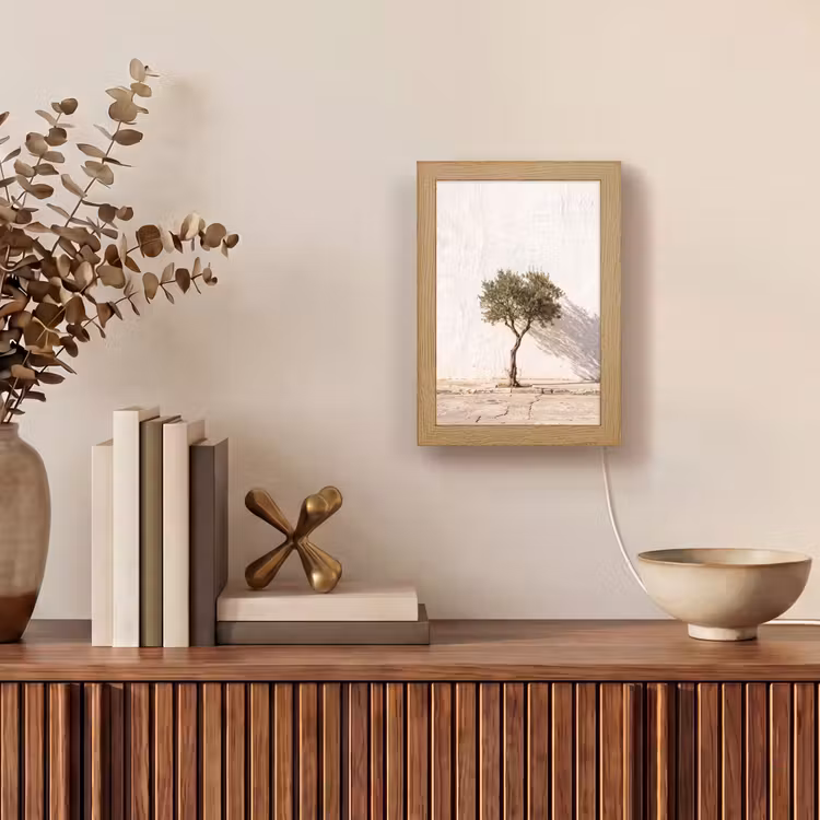 Tischlampe - Olivenbaum – Wand – weiß - Olijfboom - muur - wit Light Box met kabel (Tafellamp) klein