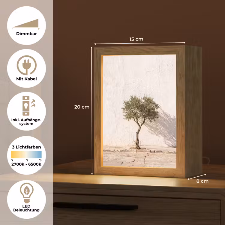 Tischlampe - Olivenbaum – Wand – weiß - Olijfboom - muur - wit Light Box met kabel (Tafellamp) klein