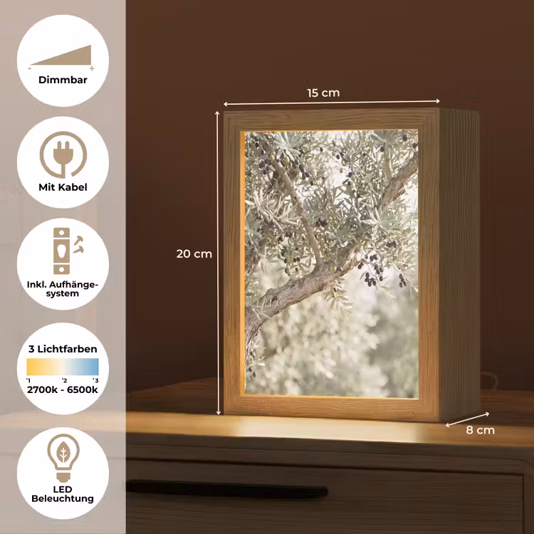 Tischlampe - Olivenbaum – Zweig – grün - Olijfboom - tak - groen Light Box met kabel (Tafellamp) klein