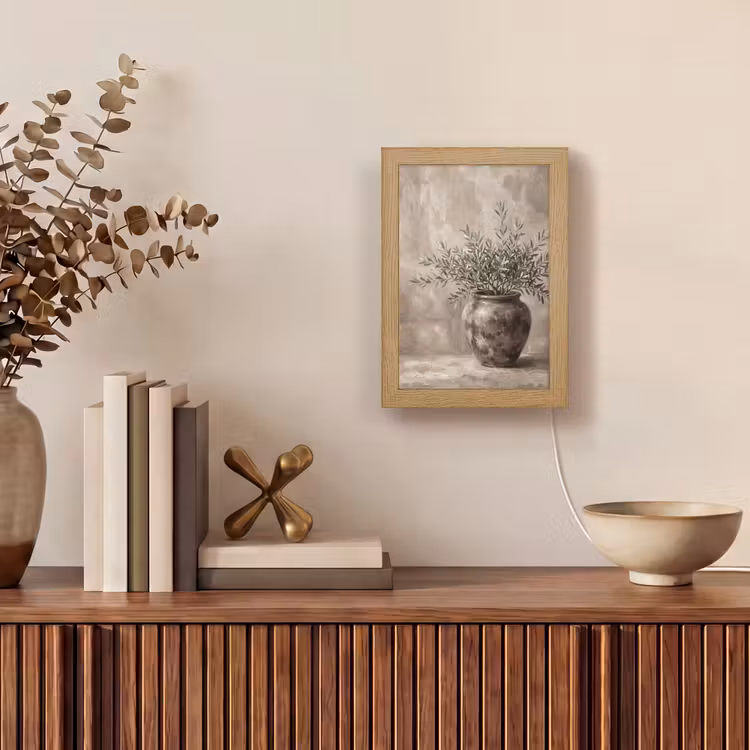 Olijfplant - Aardenpot - Abstract - Beige Light Box met kabel (Tafellamp) klein -sfeer2