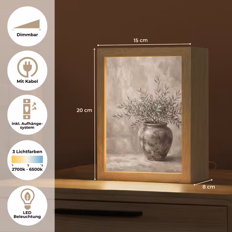 Olijfplant - Aardenpot - Abstract - Beige Light Box met kabel (Tafellamp) klein -USP_DE