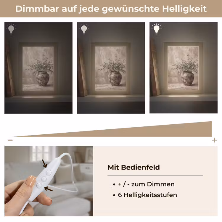 Olijfplant - Aardenpot - Abstract - Beige Light Box met kabel (Tafellamp) klein -USP_dimbaarDE
