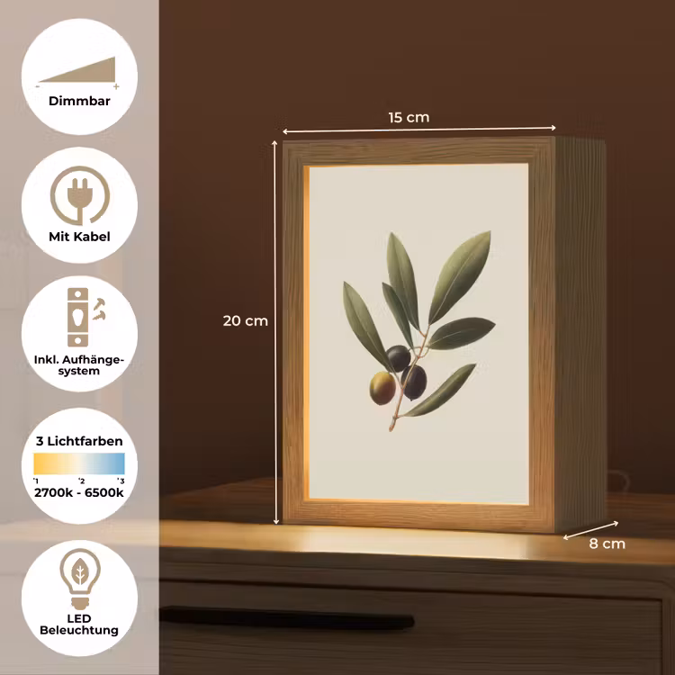 Olijftak - Donkergroen - Olijven Light Box met kabel (Tafellamp) klein -USP_DE