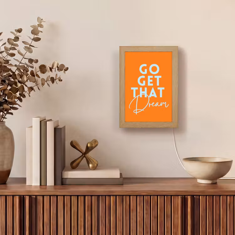 Oranje - Blauw - Go get that dream Light Box met kabel (Tafellamp) klein -sfeer2