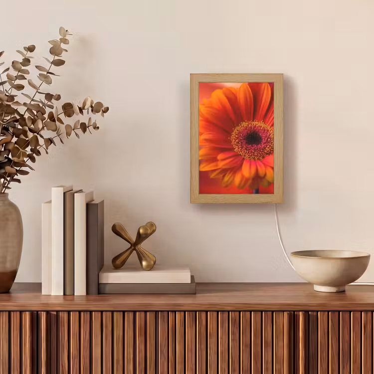 Oranje - Gerbera - Intens Light Box met kabel (Tafellamp) klein -sfeer2