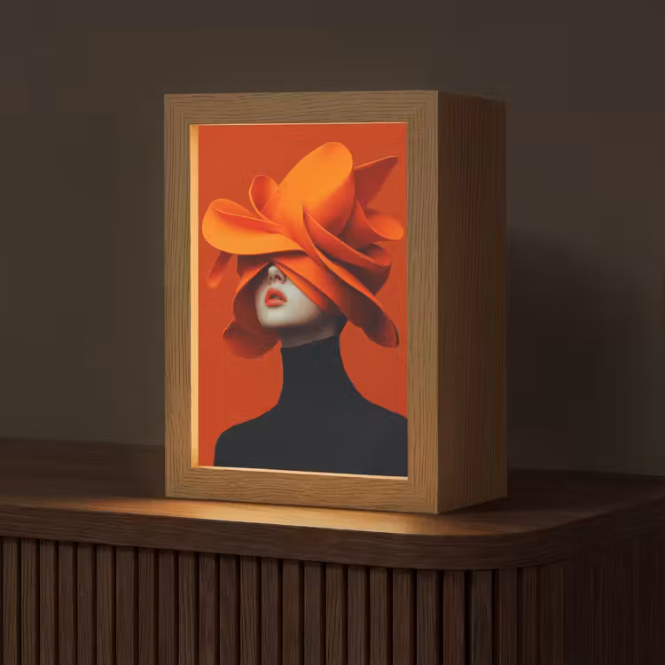 Oranje - Hoed - Vrouw Light Box met kabel (Tafellamp) klein -z3d_website