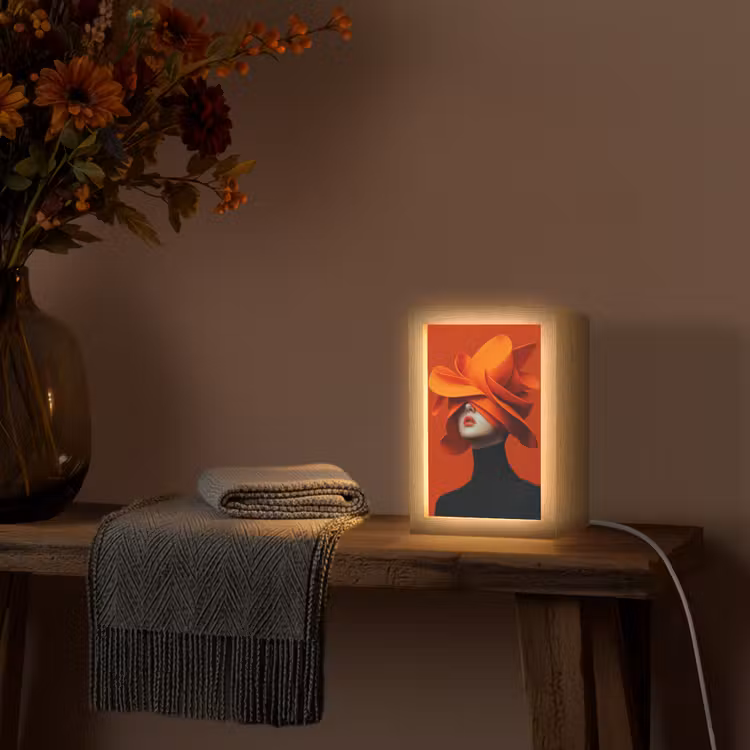 Oranje - Hoed - Vrouw Light Box met kabel (Tafellamp) klein -sfeer4