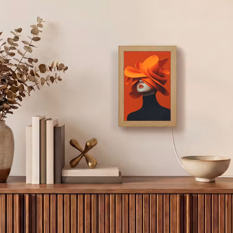 Oranje - Hoed - Vrouw Light Box met kabel (Tafellamp) klein -sfeer2