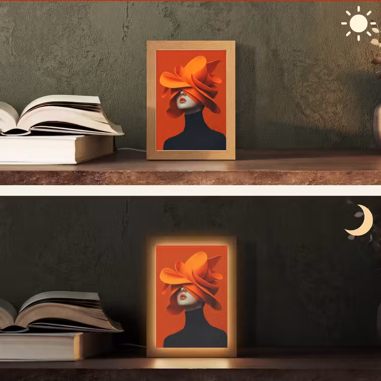 Oranje - Hoed - Vrouw Light Box met kabel (Tafellamp) klein -sfeer3
