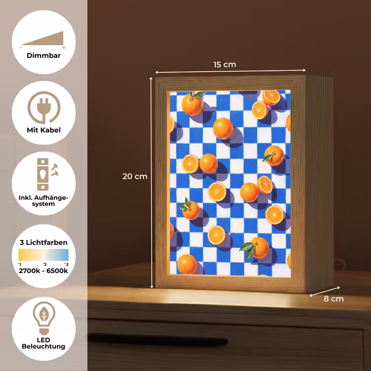 Tischlampe - Orange – Kariert – Essen - Sinaasappel - Geruit - Eten Light Box met kabel (Tafellamp) klein