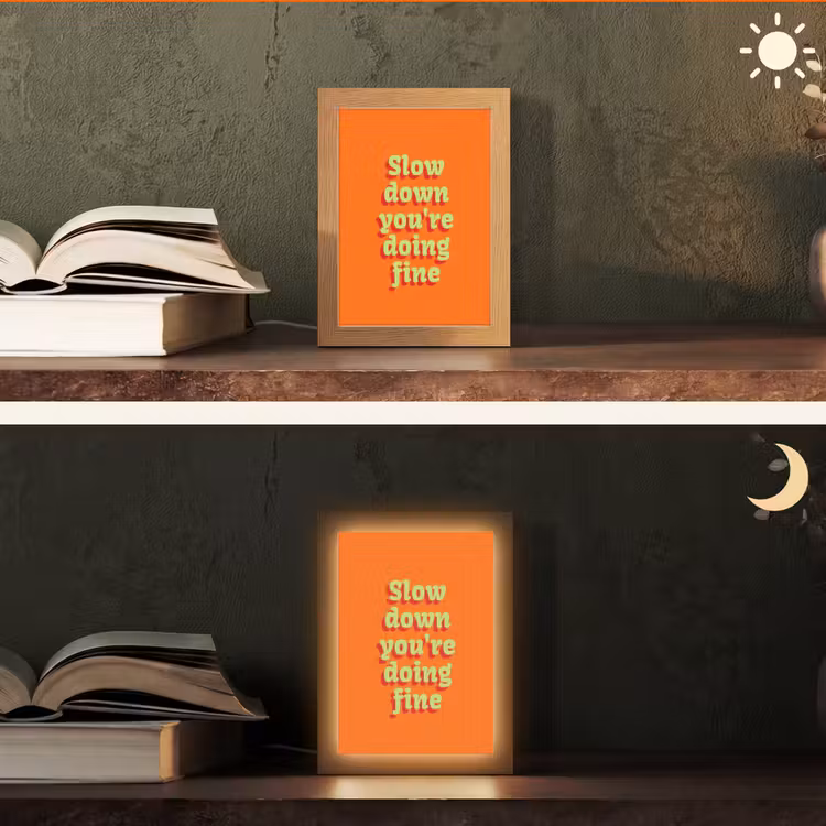 Oranje - Slow down you're doing fine - Retro Light Box met kabel (Tafellamp) klein -sfeer3