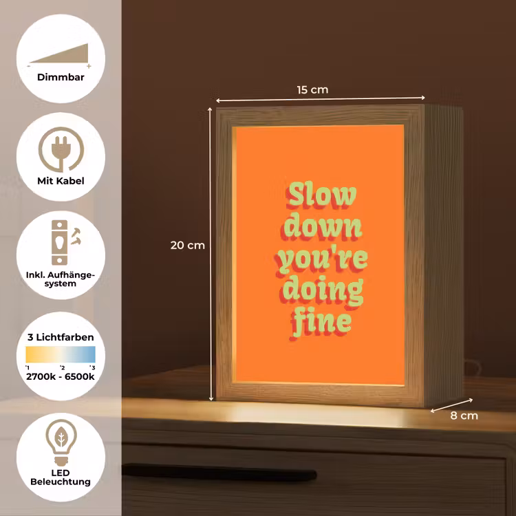 Oranje - Slow down you're doing fine - Retro Light Box met kabel (Tafellamp) klein -USP_DE
