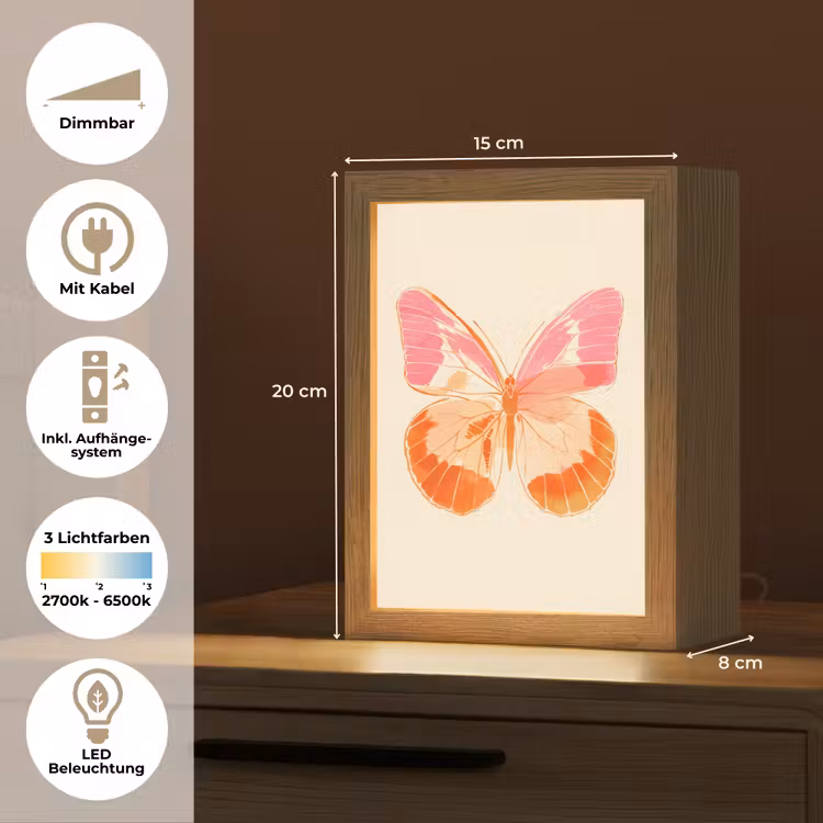 Oranje - Vlinder - Minimalistisch Light Box met kabel (Tafellamp) klein -USP_DE