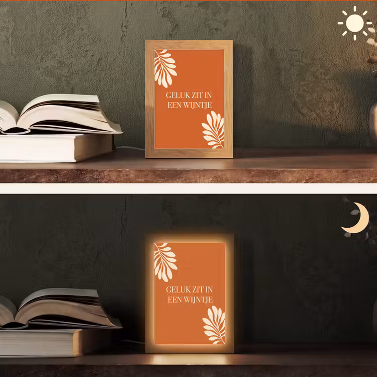 Oranje - Wijntje - Quote Light Box met kabel (Tafellamp) klein -sfeer3