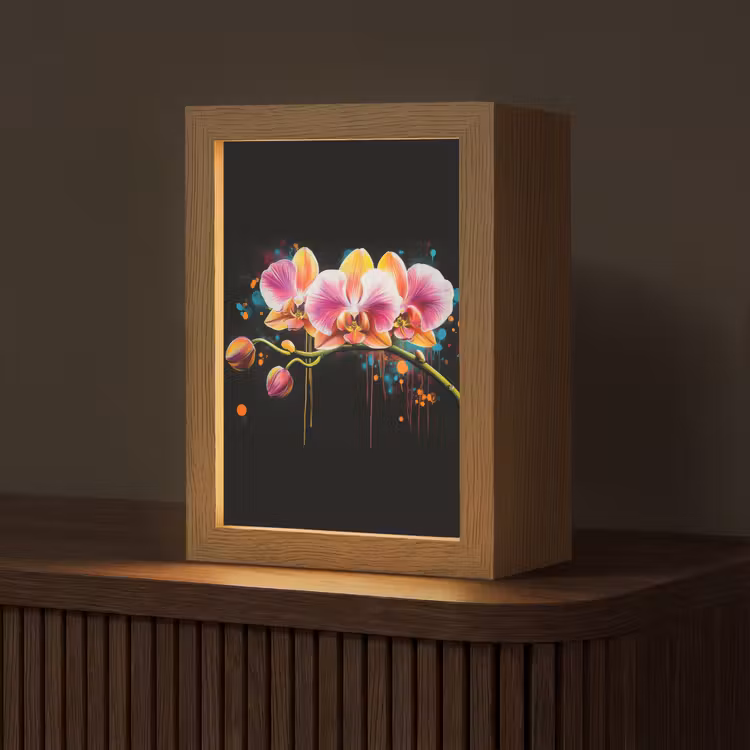 Orchidee - Graffiti - Kleurrijk - Bloemen - Abstract Light Box met kabel (Tafellamp) klein -z3d_website