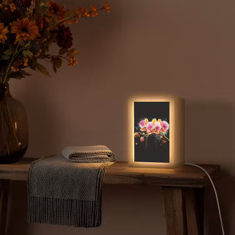 Orchidee - Graffiti - Kleurrijk - Bloemen - Abstract Light Box met kabel (Tafellamp) klein -sfeer4