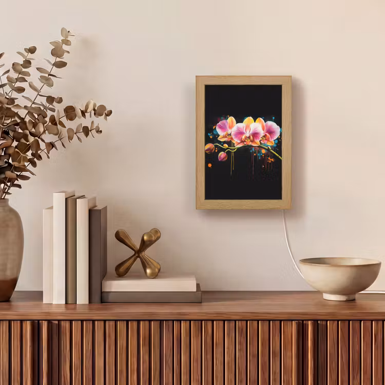 Orchidee - Graffiti - Kleurrijk - Bloemen - Abstract Light Box met kabel (Tafellamp) klein -sfeer2