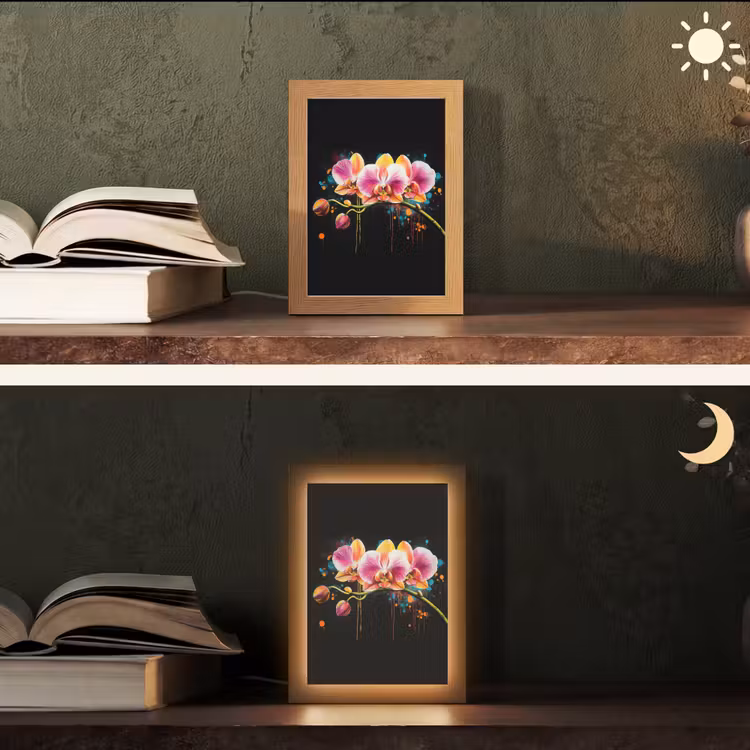 Orchidee - Graffiti - Kleurrijk - Bloemen - Abstract Light Box met kabel (Tafellamp) klein -sfeer3