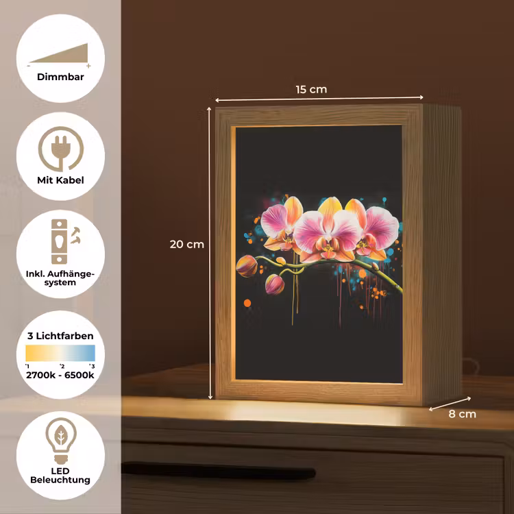 Orchidee - Graffiti - Kleurrijk - Bloemen - Abstract Light Box met kabel (Tafellamp) klein -USP_DE