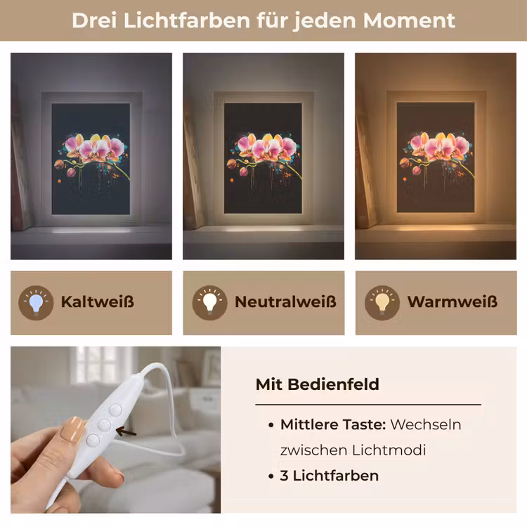 Orchidee - Graffiti - Kleurrijk - Bloemen - Abstract Light Box met kabel (Tafellamp) klein -USP_lichtkleurDE