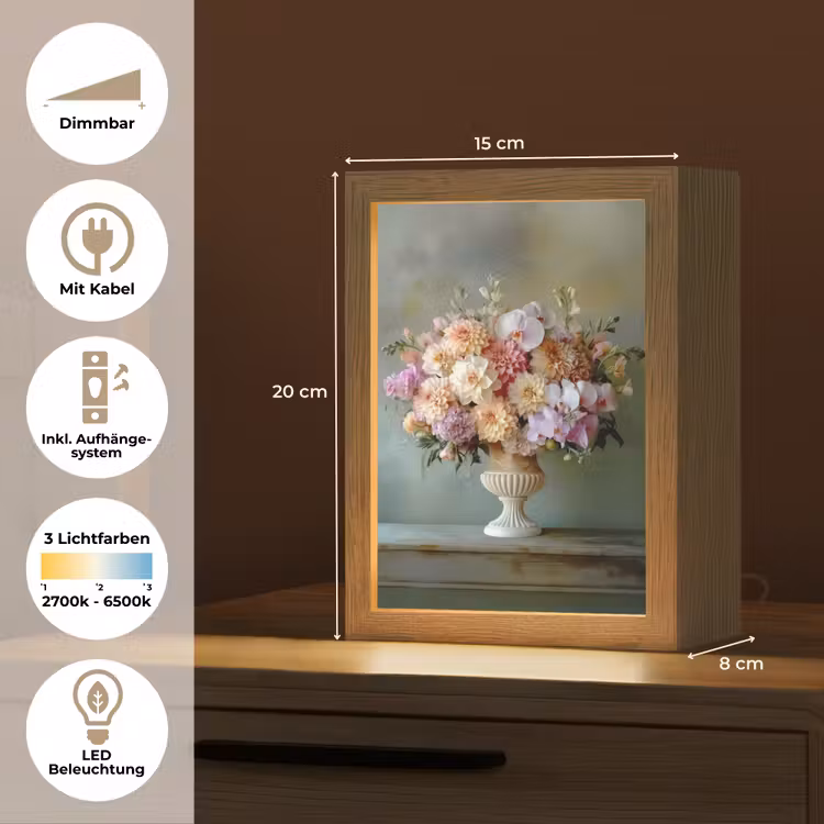 Orchidee - Boeket - Vaas - Bloemen Light Box met kabel (Tafellamp) klein -USP_DE