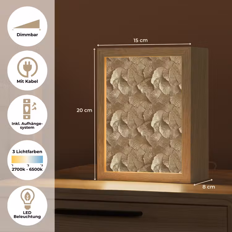 Organisch - Patroon - Bladeren - Goud Light Box met kabel (Tafellamp) klein 925 -USP_DE