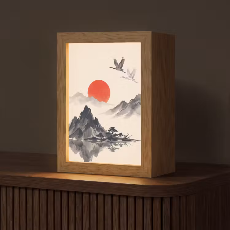 Oosters - Kraanvogels - Landschap Light Box met kabel (Tafellamp) klein -z3d_website