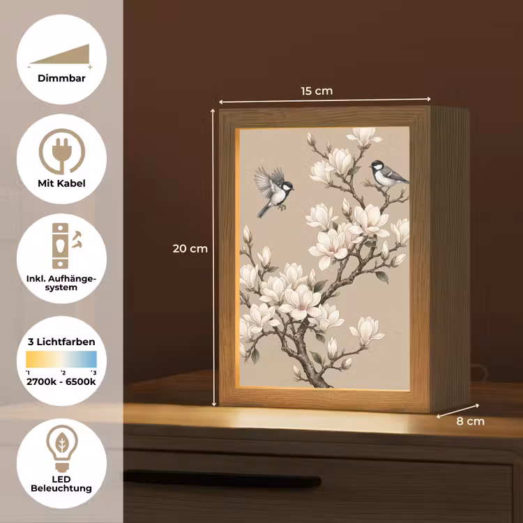 Oosters - Vogels - Beige Light Box met kabel (Tafellamp) klein -USP_DE