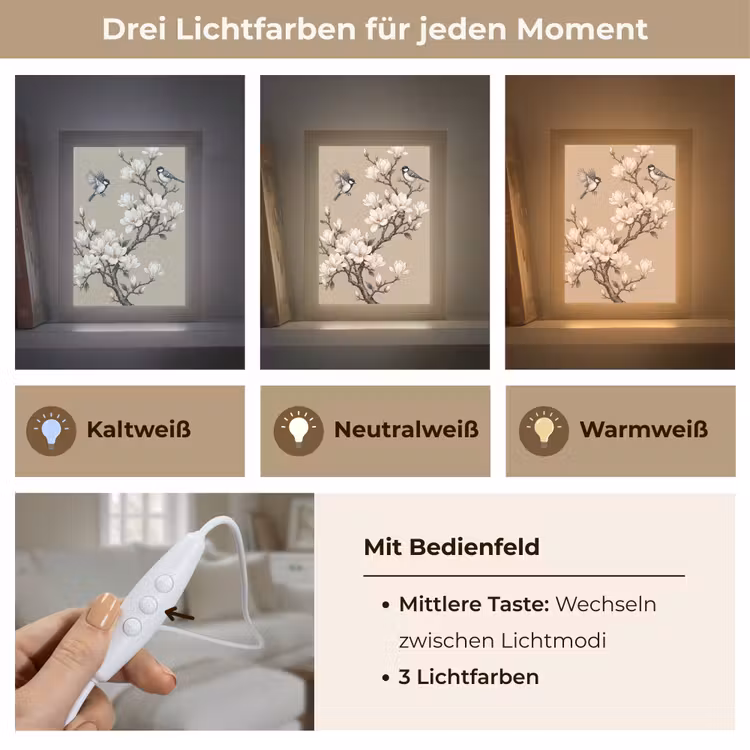 Oosters - Vogels - Beige Light Box met kabel (Tafellamp) klein -USP_lichtkleurDE
